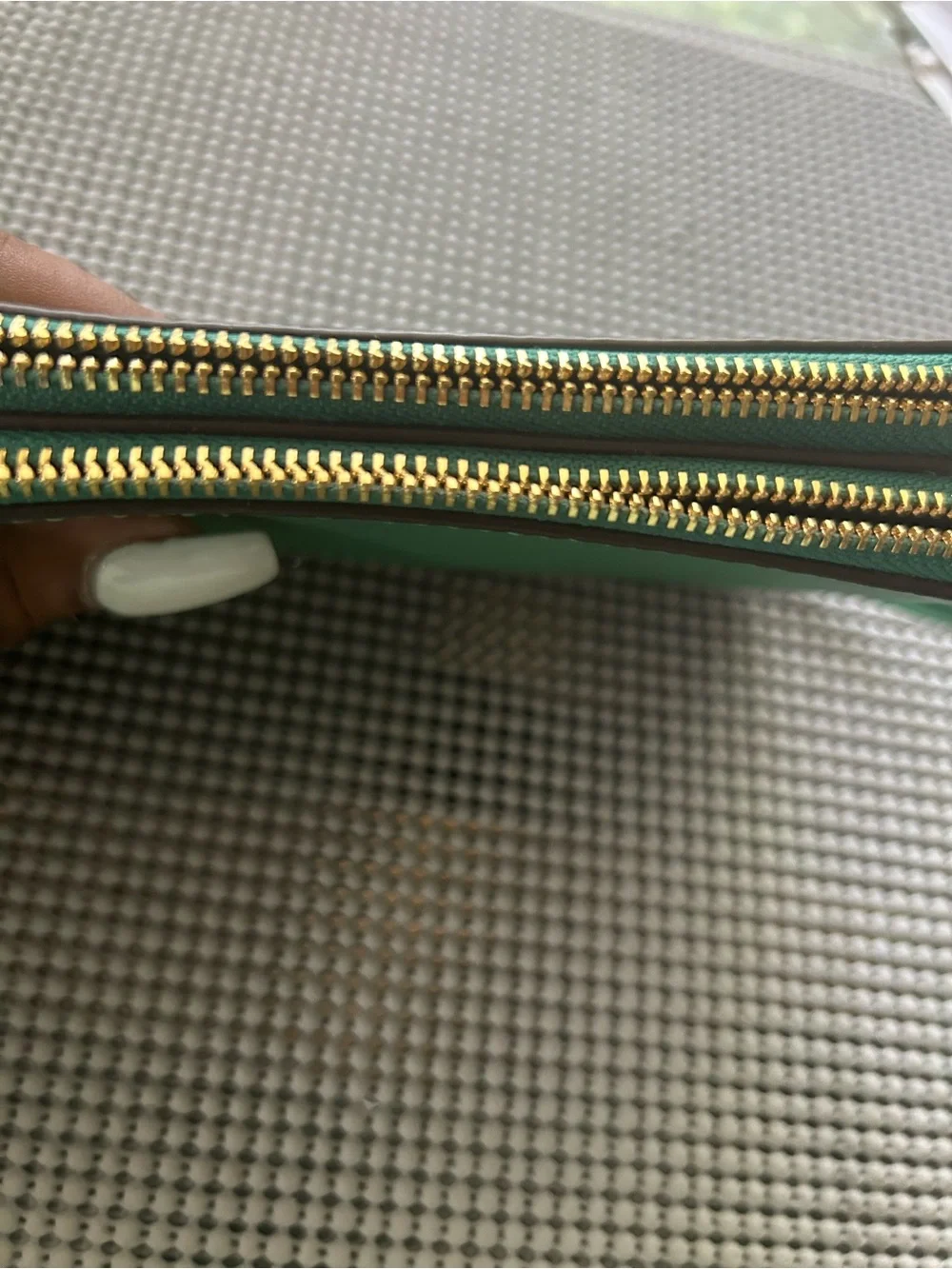 Coach Green Pebbled Leather Wristlet with Gold Logo